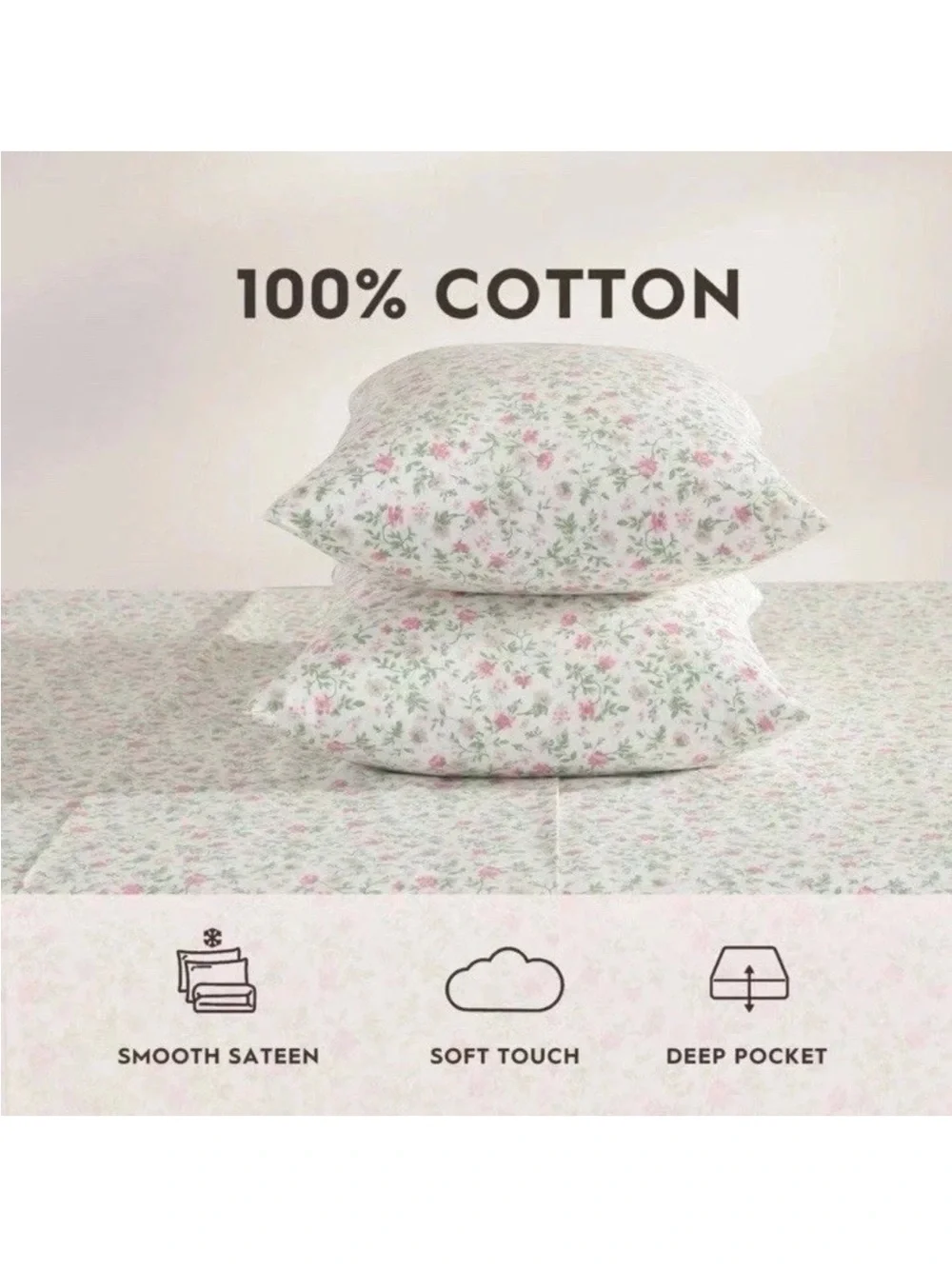 Laura Ashley ~ Twin ~ Bonnie Pink 3 Pc Sheet Set ~ 100% Cotton Percale